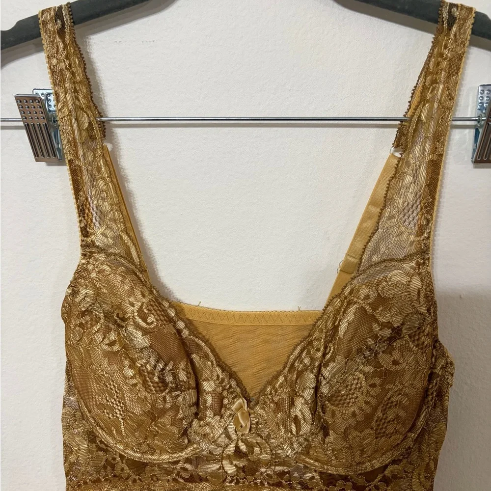 Victoria's Secret Gold Satin Lace Chemise